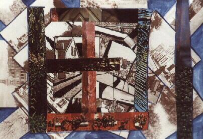 Kleinstadt als Gef&auml;ngnis Collage 36 x 52 cm