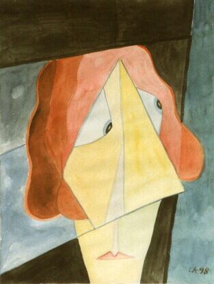 Mi&szlig;trauischer Blick Aquarell 40 x 30 cm