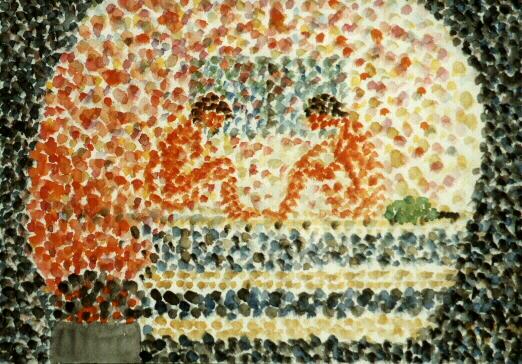 Zu zweit in der Sauna Aquarell 34 x 48 cm